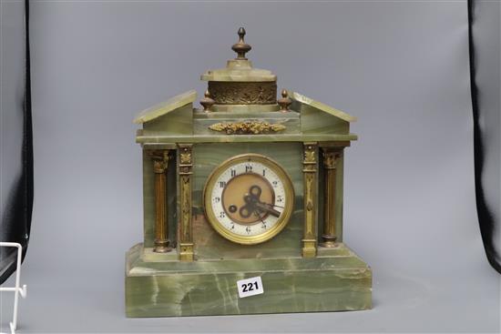 A French green onyx mantel clock, height 36cm